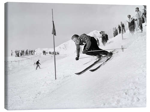 Stampa su tela Otto von Allmen skiis towards the target, 1945