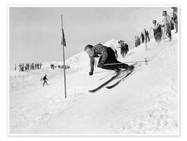 Wall print Otto von Allmen skiis towards the target, 1945 - Vintage Ski Collection