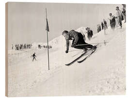 Wood print Otto von Allmen skiis towards the target, 1945 - Vintage Ski Collection