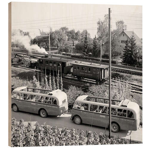 Holzbild Zwei Alfa Romeo Busse, Zürich, 1943
