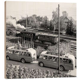 Holzbild Zwei Alfa Romeo Busse, Zürich, 1943