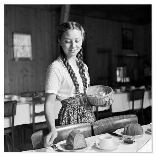 Sticker mural Swiss girl sets the table for breakfast, 1943