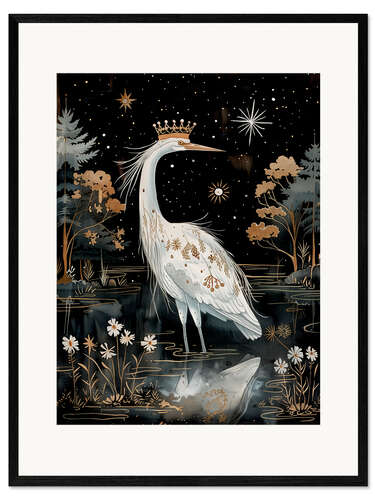 Inramat konsttryck Royal Crane