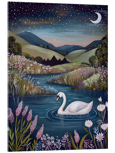 Tableau en verre acrylique Nighttime Swan