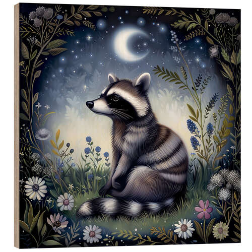 Trätavla Woodland Raccoon