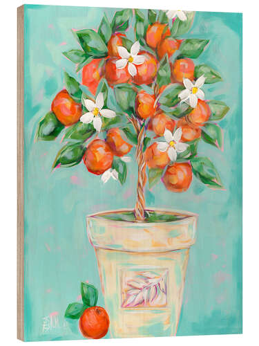 Quadro de madeira Orange Blossom Tree Clay Pot