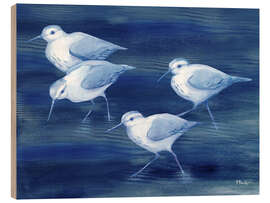 Wood print Sandpiper on blue water