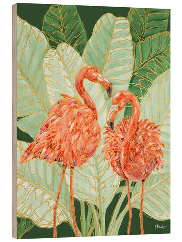 Wood print Martinique Flamingos