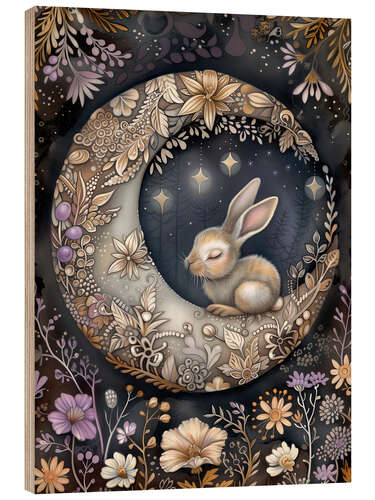 Print på træ Moon Bunny