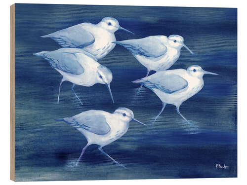 Wood print Sandpiper on marine blue