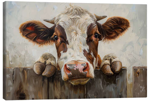 Tableau sur toile Cow on the Fence