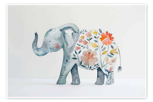 Poster Floral Print Elephant