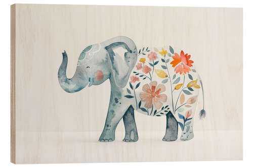 Puutaulu Floral Print Elephant