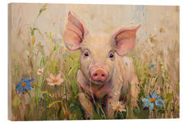 Obraz na drewnie Pretty Pig Portrait - PetalsPrintsDesign