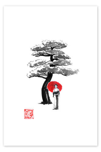 Poster Geisha und Baum