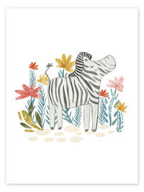 Poster Zebra and flowers