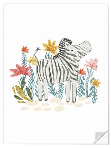 Vinilo para la pared Zebra and flowers