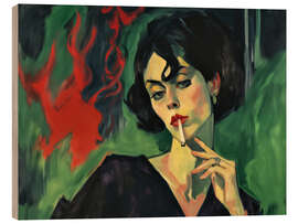 Holzbild Expressionistische Raucherin