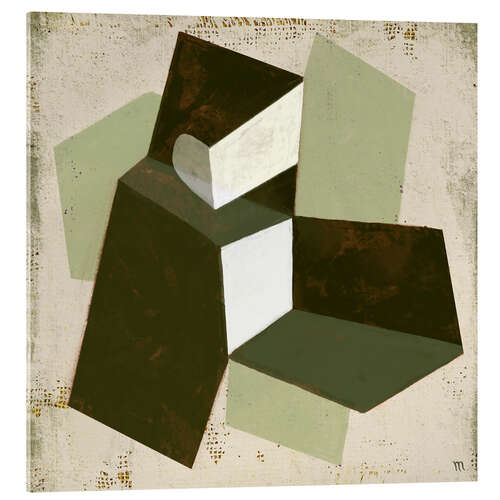 Tableau en verre acrylique Unfolded, square abstract composition in green