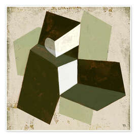 Taulu Unfolded, square abstract composition in green - Marco Marella