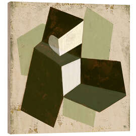 Hout print Unfolded, square abstract composition in green