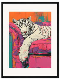 Gerahmter Kunstdruck Schlafender weißer Tiger - DejaReve