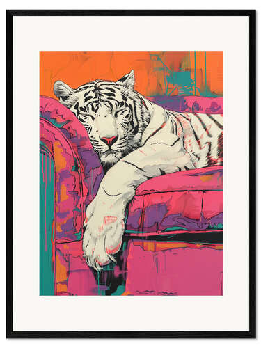 Framed art print Sleeping white tiger