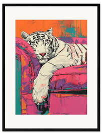 Ingelijste kunstdruk Sleeping white tiger