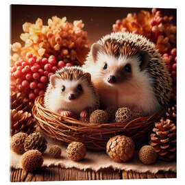Akryylilasitaulu Hedgehogs, mother and baby - nobelart
