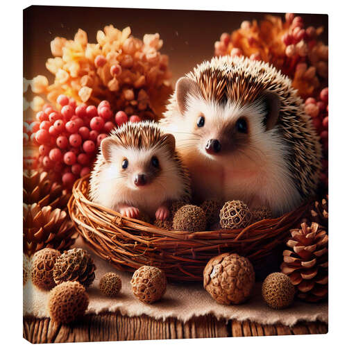 Canvas print Hedgehogs, mother and baby