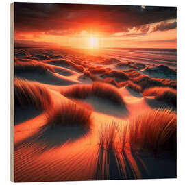 Holzbild Dünen am Strand mit Sonnenuntergang - nobelart