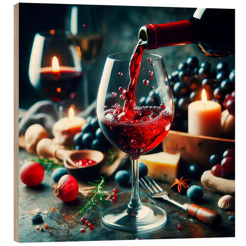 Holzbild Ein Glas Wein einschenken