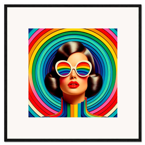 Ingelijste kunstdruk Retro rainbow collage I