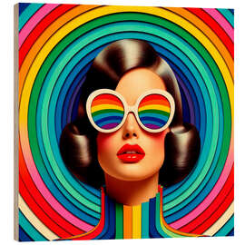 Wood print Retro rainbow collage I