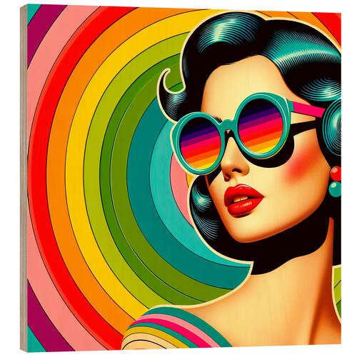 Wood print Retro rainbow collage II