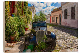 Tableau en bois Vintage cars in Colonia del Sacramento, Uruguay - HADYPHOTO