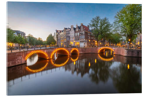 Akrylbillede Bridge with lights in Amsterdam, Netherlands