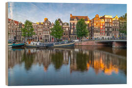 Holzbild Kanal in Amsterdam, Niederlande