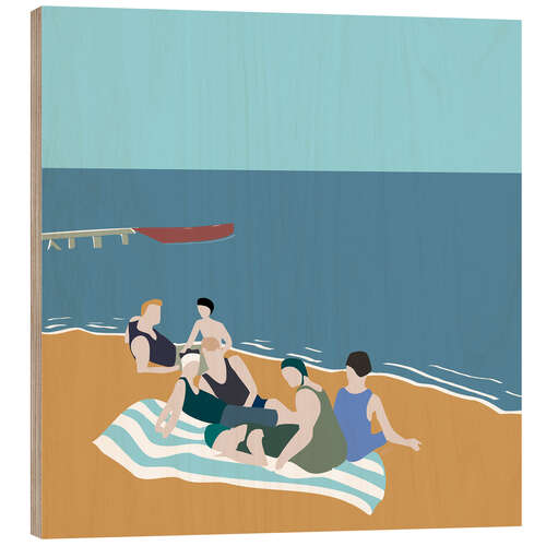 Wood print Vintage bathers