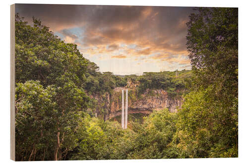 Print på træ Chamarel waterfall at sunset, Mauritius, Africa