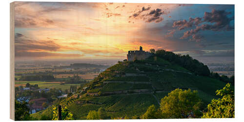Tableau en bois Staufen castle ruins at sunset