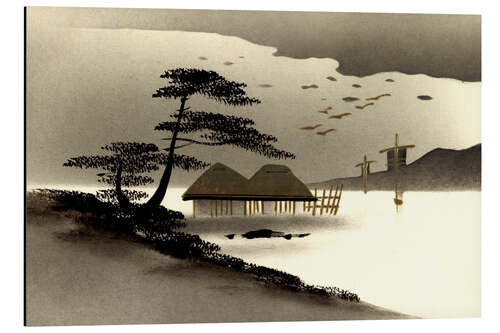 Tableau en aluminium Japanese landscape, huts, boats