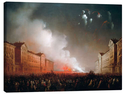 Lienzo Fireworks in Piazza Vittorio Veneto, Turin - Carlo Bossoli, 1853