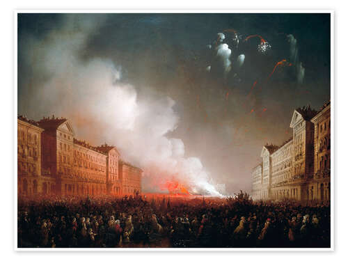 Poster Fireworks in Piazza Vittorio Veneto, Turin - Carlo Bossoli, 1853
