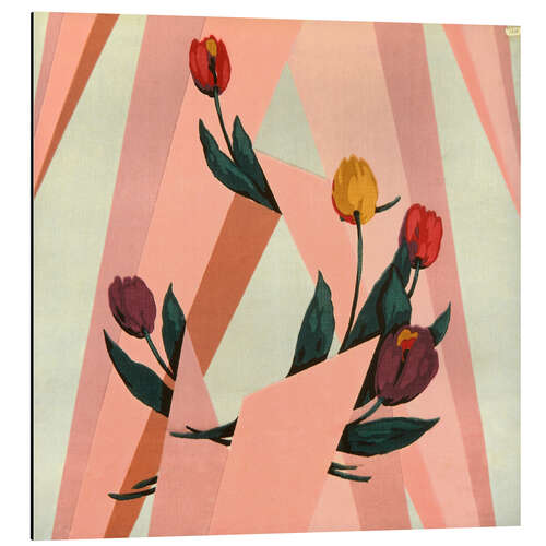 Obraz na aluminium Five tulips on a geometric background