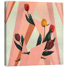 Canvas print Five tulips on a geometric background