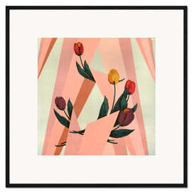 Gerahmter Kunstdruck Fünf Tulpen auf geometrischem Hintergrund