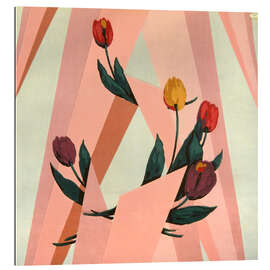 Quadro em plexi-alumínio Five tulips on a geometric background