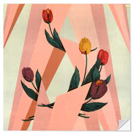 Naklejka na ścianę Five tulips on a geometric background