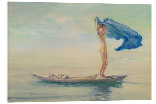 Akryylilasitaulu Girl in the bow of a canoe with loincloth, Samoa